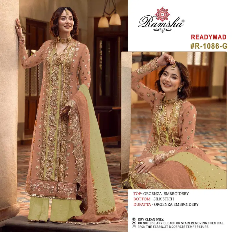 R 1086 Nx E To H By Ramsha Organza Pakistani Readymade Suits Online Wholesale